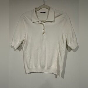 J Mclaughlin Short-Sleeve Cotton Blend Collared Sweater Polo White Gold Buttons